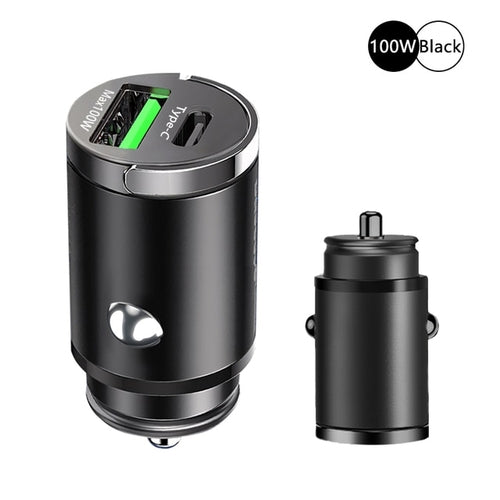 100W Mini Car Charger Lighter Fast Charging for iPhone QC3.0 Mini PD