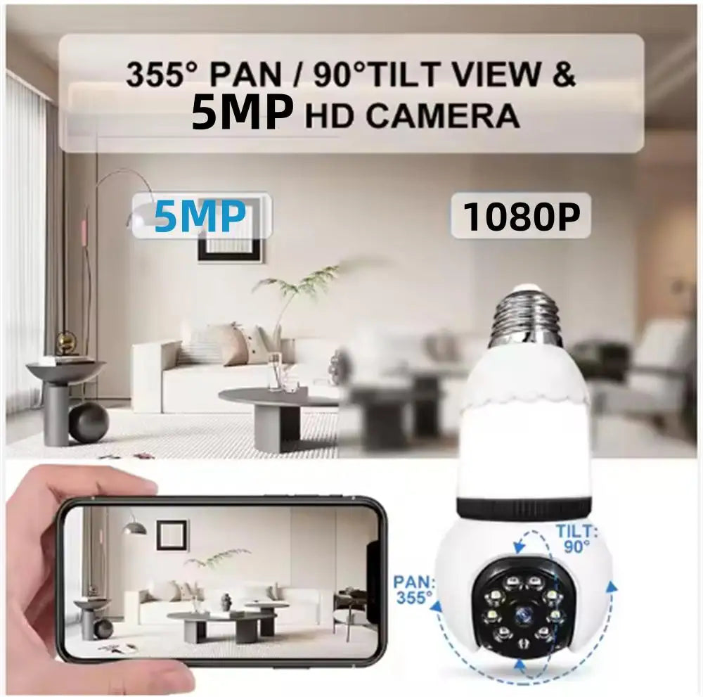5MP E27 Bulb Camera Wifi Surveillance with LED Bulb HD PTZ 8X Zoom