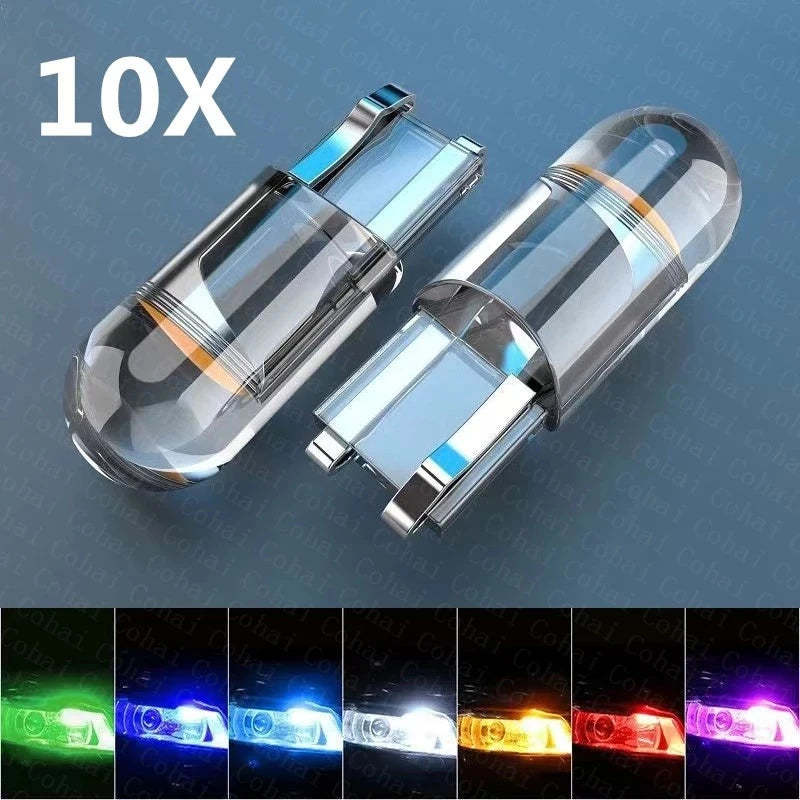10/2pcs W5W Led T10 Car Light COB Glass 6000K White Auto Automobiles
