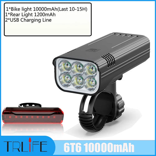 10000LM 8T6 Bike Light Built-in 10000mAh USB Rechargeable Rear Light