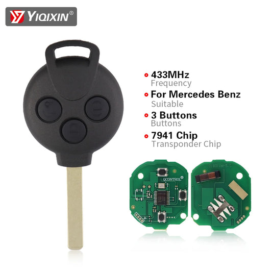 YIQIXIN 3 Buttons Car Remote Smart Key For Mercedes-Benz Smart Fortwo