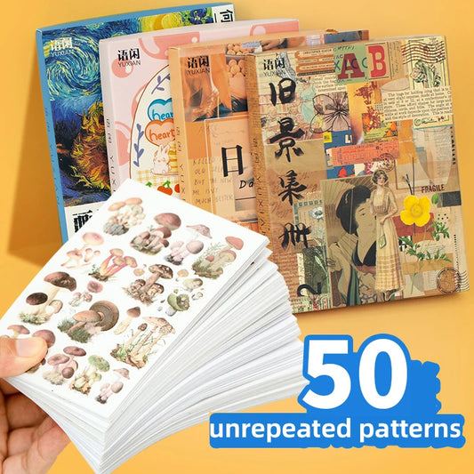 Yoofun 50 Unrepeated Patterns Decorative Stationery Stickers Colorful