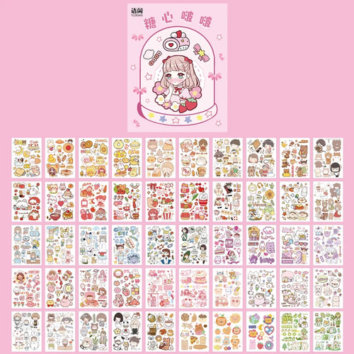 Yoofun 50 Unrepeated Patterns Decorative Stationery Stickers Colorful