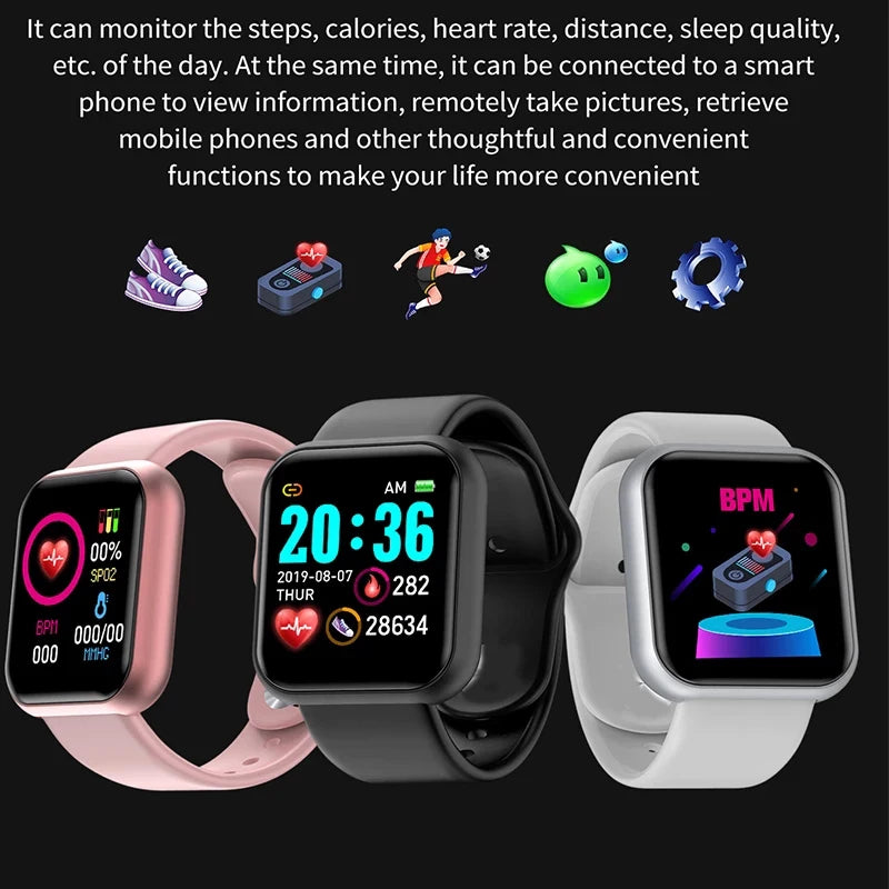 10Pcs D20 Smart Watch for Men Women Smartwatch Y68 Fitness Tracker