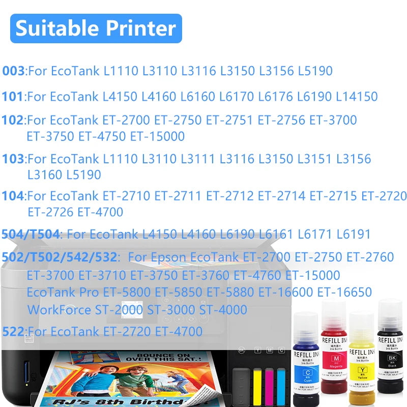 003 Sublimation Ink For Epson ET-2700 ET-2750 L4150 ET-3750 L4160