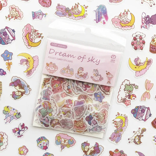 100pcs/pack Kawaii Unicorn Face Cat leaves Decorative Washi Stickers