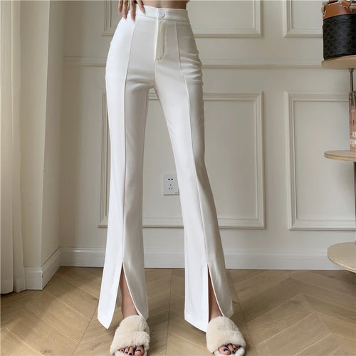 QOERLIN Micro-Flared Pants Women's High Waist Slim Casual Chic Wide