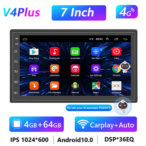 Podofo 8g 128g Car Radio Gps 2 Din Android 10.0 Auto Carplay Universal