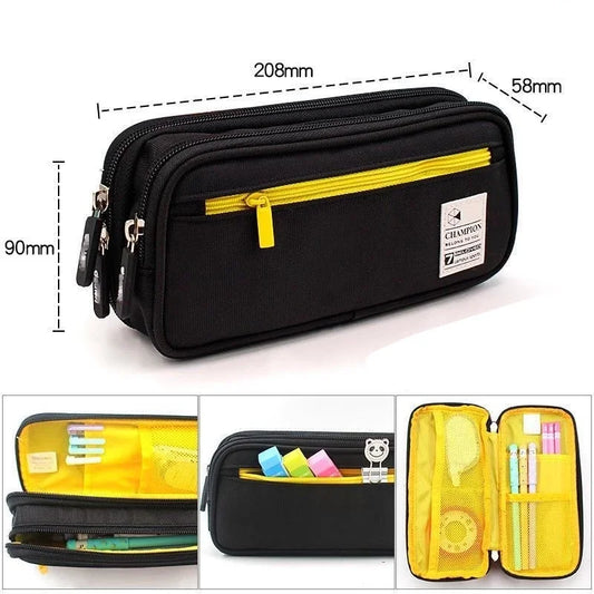 1 Pcs Black Large Capacity Pencil Case Stationery Cute Boy Girl Gift