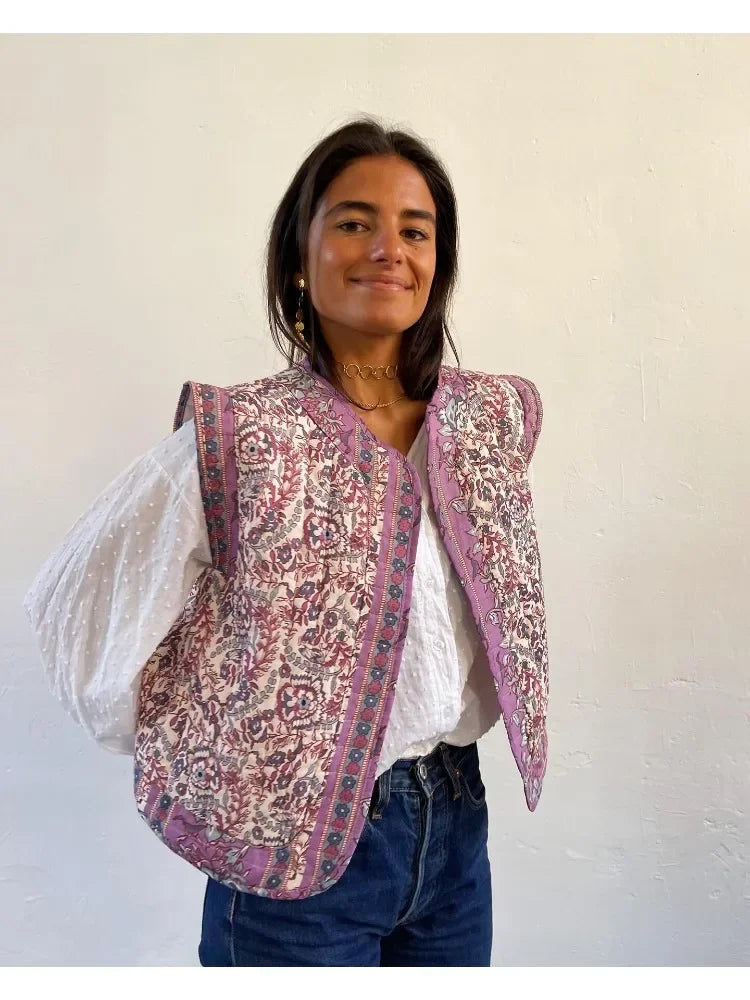 Women's Printed Cotton Vest Girl's Cute and Comfortable Jacket