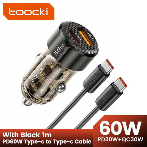 Toocki 60W Car Charger 30W Quick Charge Transparent Case PD 27W for
