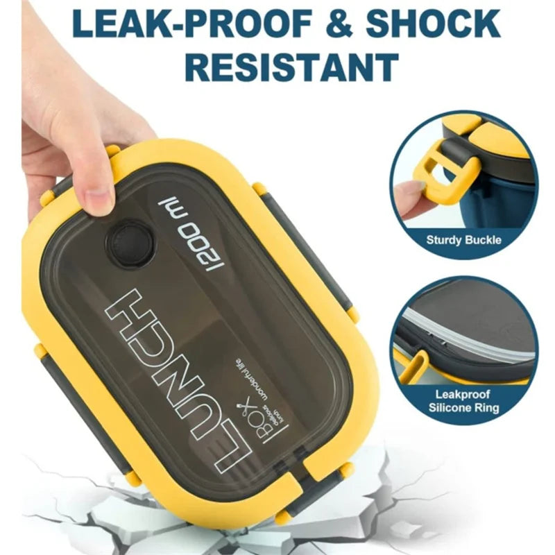 1200ML 2 Layer Bento Lunch Box With Spoon Fork, Kid High Capacity