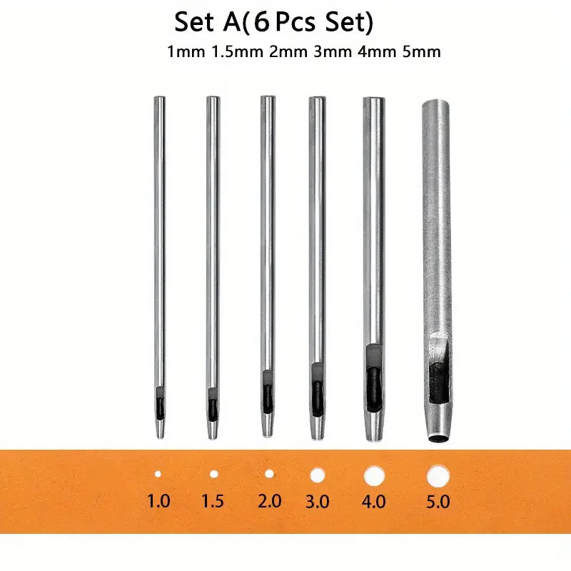 6pcs Leather Hole Punching Tools Steel Hollow Round Hole Puncher -