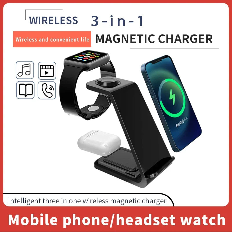 100W Wireless Charger 3 In 1 Stand Dock For Apple Watch 8 7 AirPods