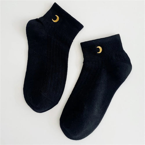 New Cute Embroidery Glitter Love Heart Moon Star Smile Face Socks Soft