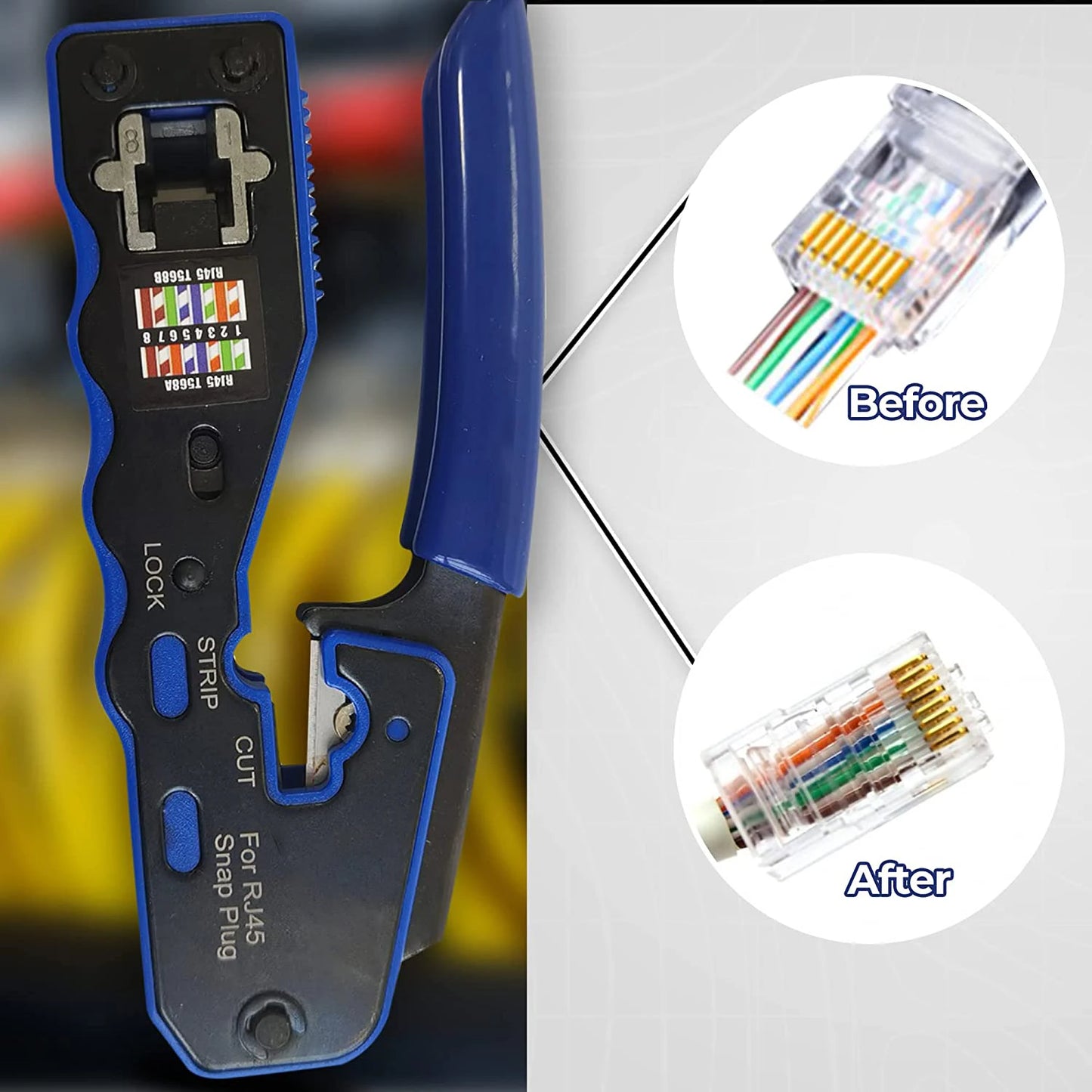 ZoeRax RJ45 Crimp Tool Pass Through Crimper Cutter for Cat6a Cat6 Cat5