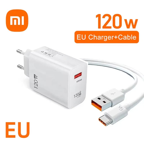Xiaomi 120W Super Fast Charger 6A Cable USB 5.0 Type-C USB Turbo