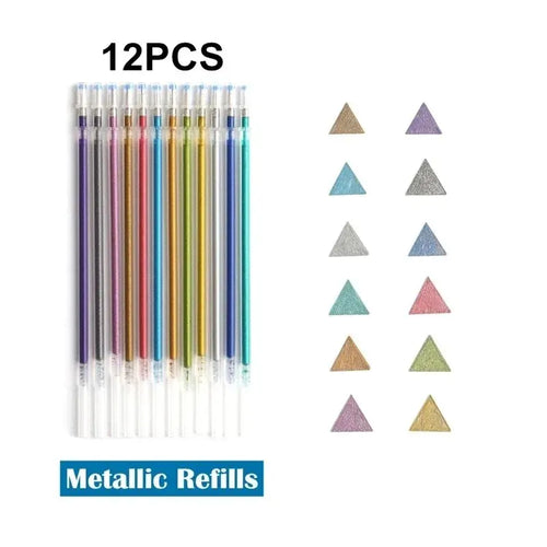 12Pcs Colors Gel Pens and Refills for School Office Coloring Book