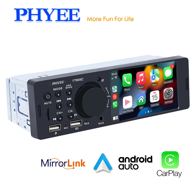 1 Din 4" CarPlay Car Radio Bluetooth Android-Auto MP5 Player Handfree