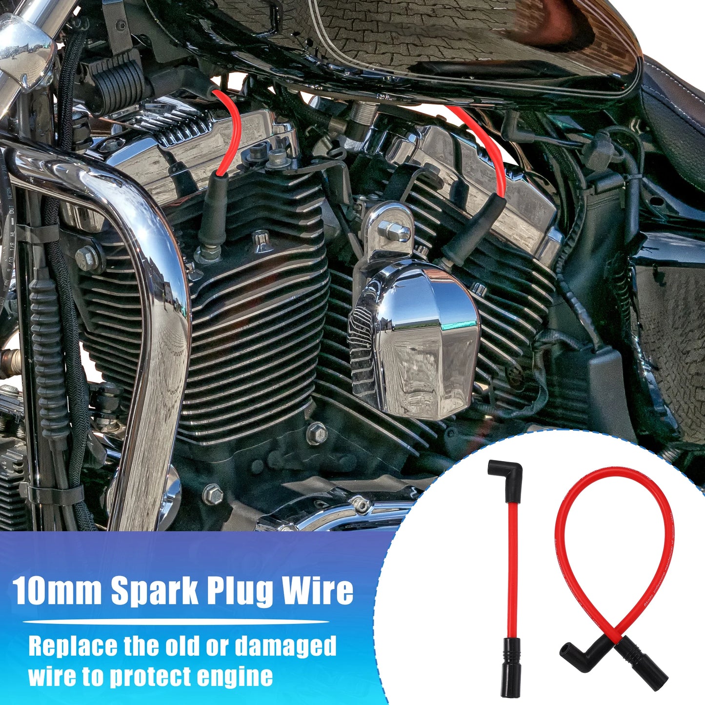 X Autohaux 2 PCS 10.4mm 10mm Motorcycle Spark Plug Wire For