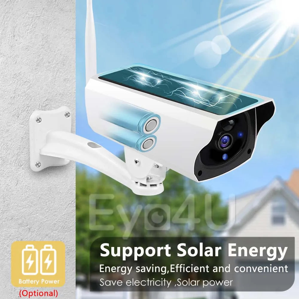 1080P IP Bullet Camera WiFi Outdoor Battery Solar Panel CCTV Wireless
