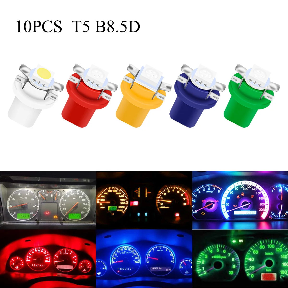 10Pcs T5 B8.5d LED 5050 SMD Led Bulb Car Interior Instrument Light