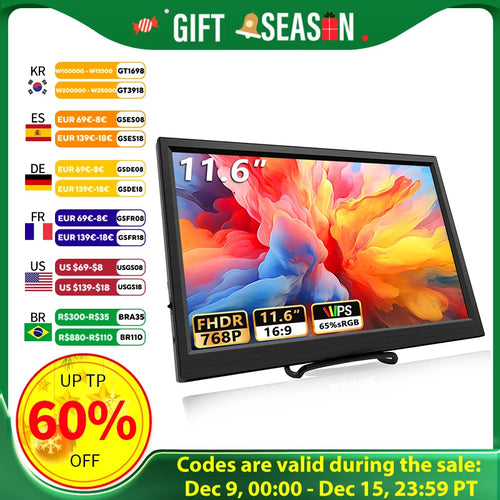 11.6 Inch Portable Monitor HDMI-Compatible Laptop second screen Gaming