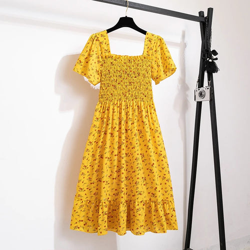 Spring Summer Chiffon Dress Women Midi DressesFemale Short Sleeve