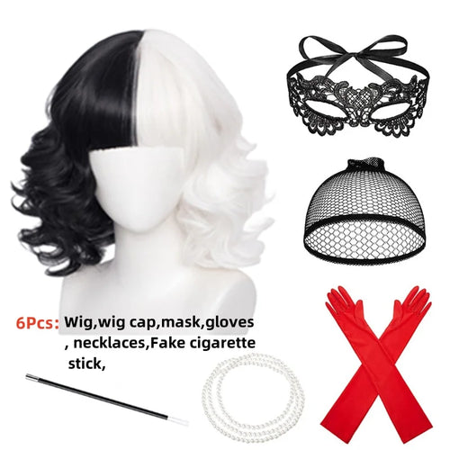 Adults Black White Witch Deville Cosplay Costume Dress for Women with