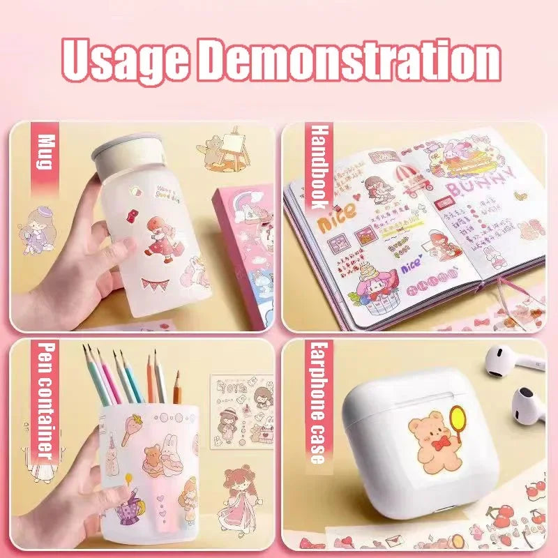 10/100Pcs Kawaii Stickers PET Pattern Cartoon Scrapbooking Cute
