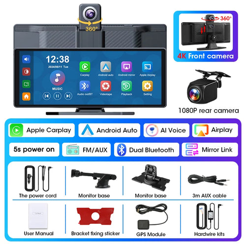10.26" Car DVR Intelligent Screen with 4K 360° Rotation Dash Cam