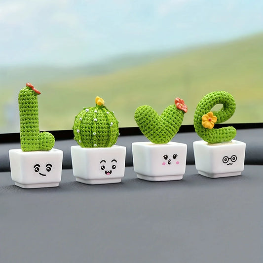 1 Set Of 4, Resin Succulent Cactus Mini Green Plant Car Office Home