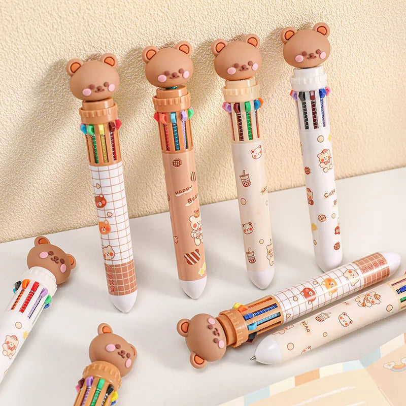 10 Colors Ballpoint Pen Cartoon Bear 0.5mm Colorful Ink Gel Pens