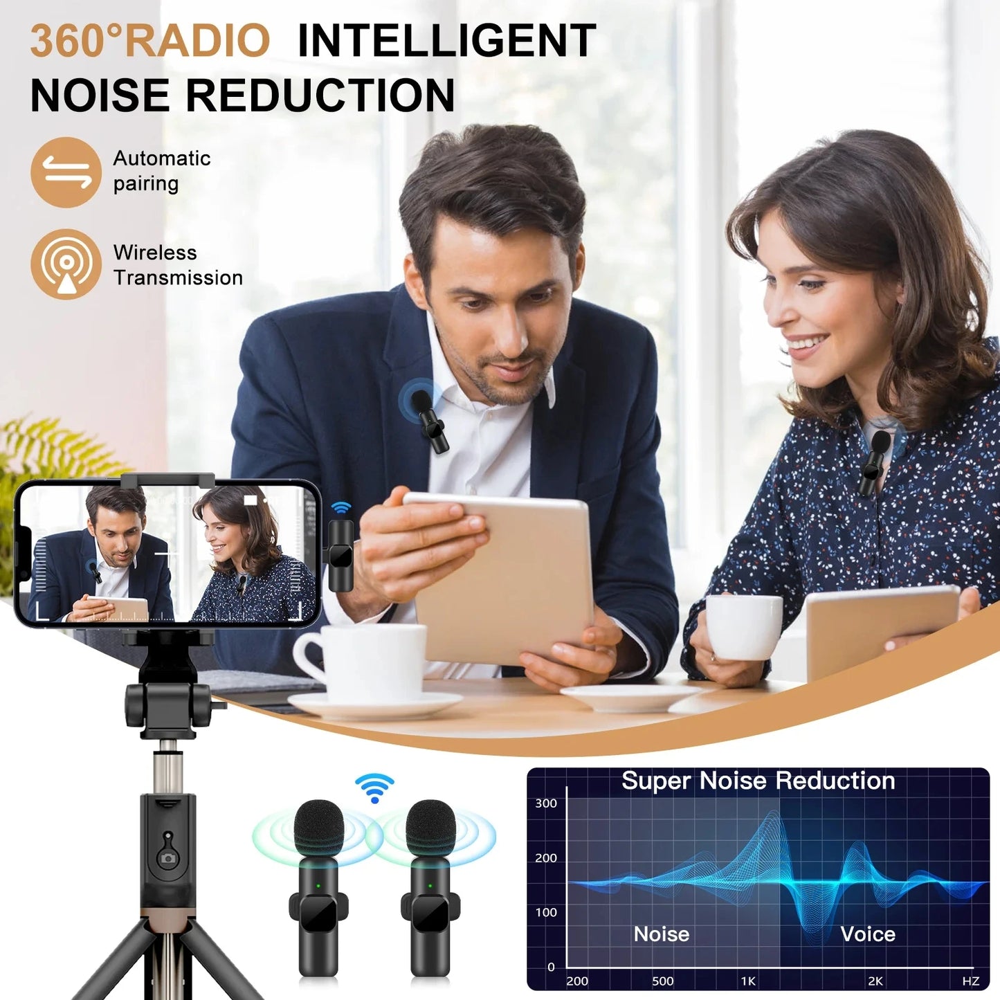 Professional Wireless Microphone for iPhone iPad Laptop Android Live