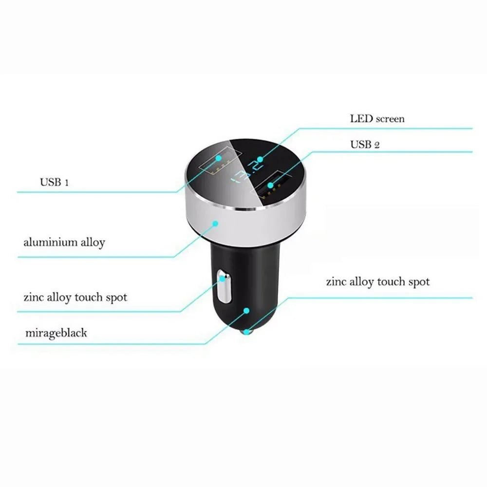 3A 15W Dual USB Car Charger Adapter Car Cigarette Lighter LED