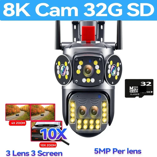 10K UHD WiFi6 IP Camera Outdoor 10X Zoom CCTV Surveillance Cam Four
