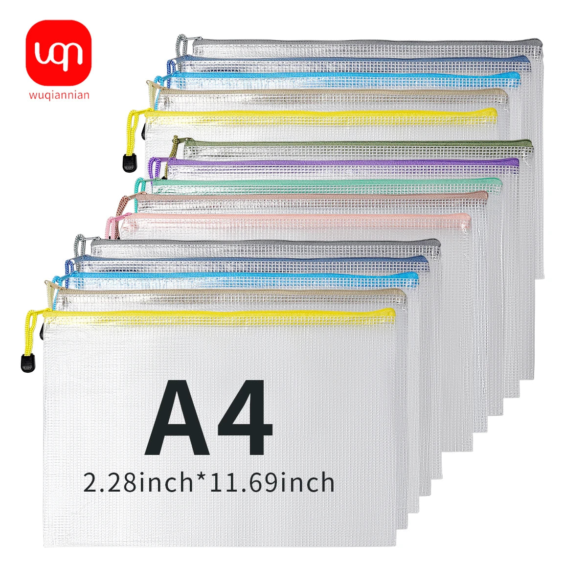 10pcs transparent zip A4 plastic mesh waterproof storage bag for