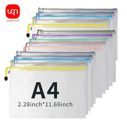 10pcs transparent zip A4 plastic mesh waterproof storage bag for