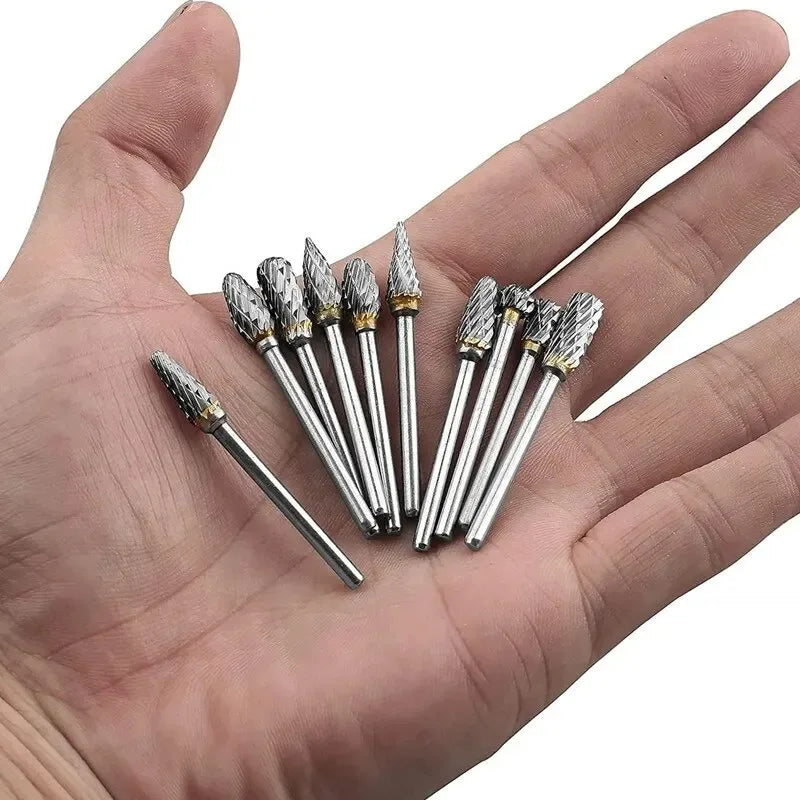 10pcs Carbide Burr Set, Hard Alloy Tungsten Steel Double Cut Rotary