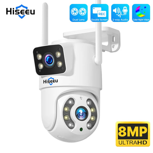 Камера наблюдения Hiseeu 4K 8MP Wifi с двумя объективами 4X Цифровой