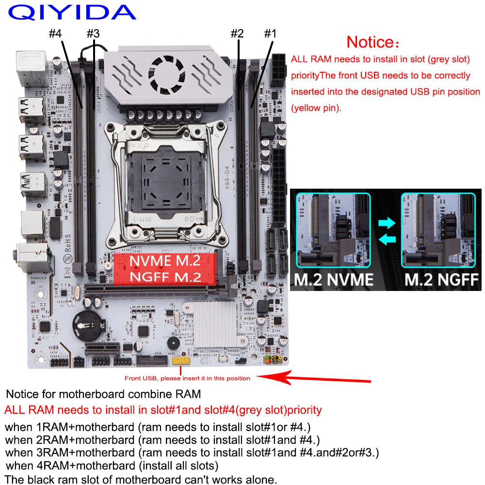 QIYIDA X99 Motherboard set LGA 2011-3 kit combo Xeon E5 2640 V4 CPU