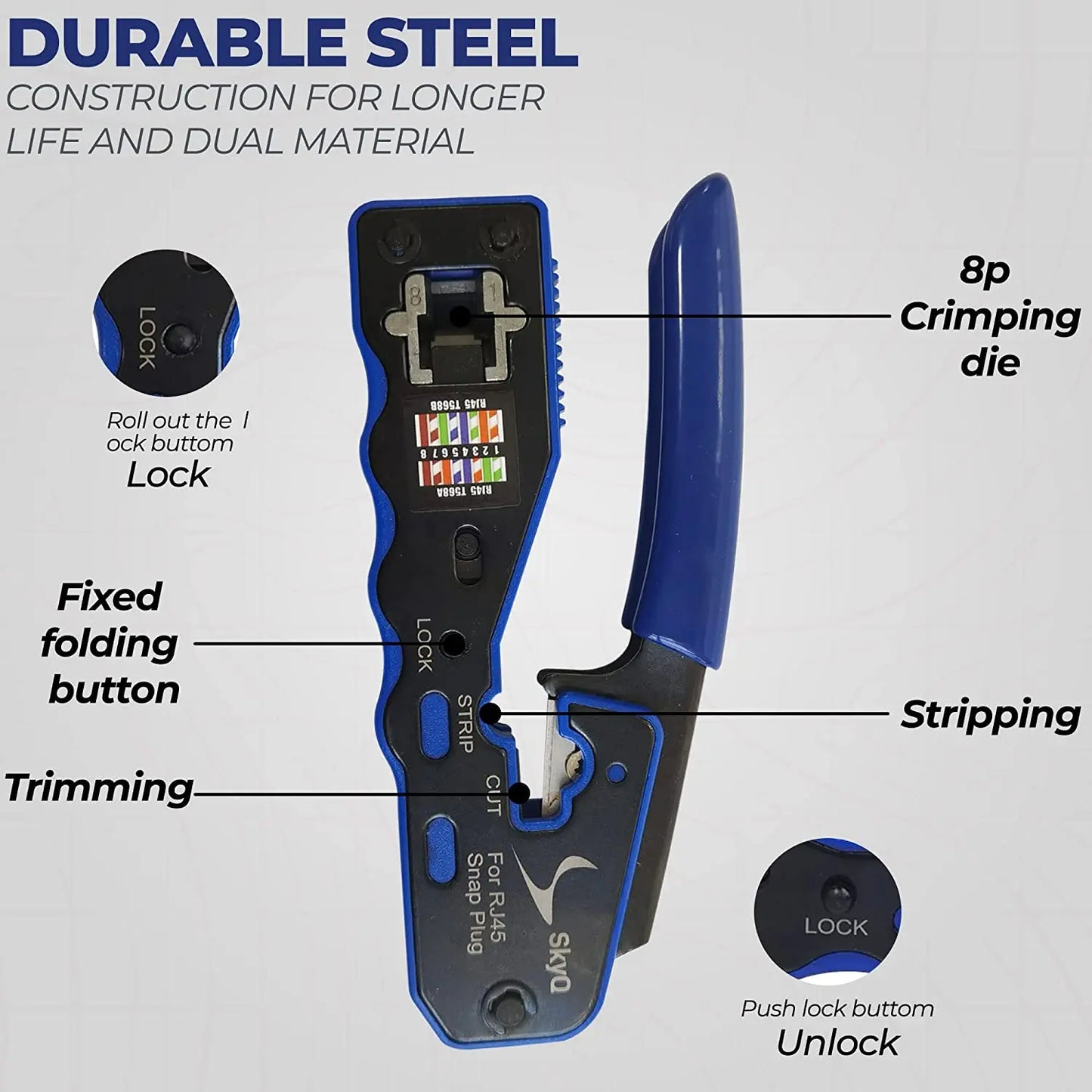 ZoeRax RJ45 Crimp Tool Pass Through Crimper Cutter for Cat6a Cat6 Cat5