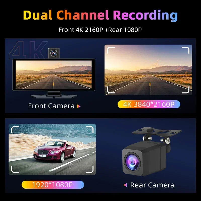 10.26" Car DVR Intelligent Screen with 4K 360° Rotation Dash Cam
