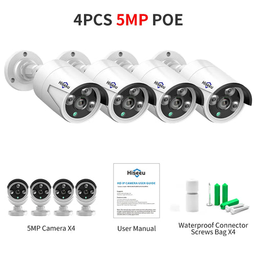 Hiseeu 4MP 5MP POE IP CCTV Camera ONVIF Audio H.265 Video Waterproof
