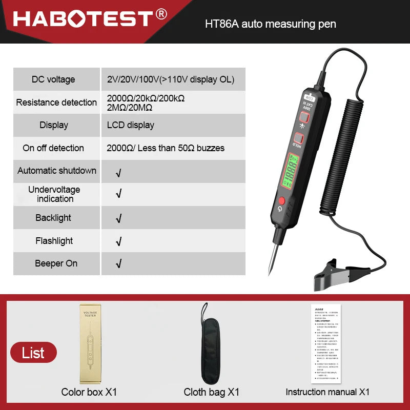 HT86A Car Voltage Detector Pen Automobile Fault Maintenance Circuit