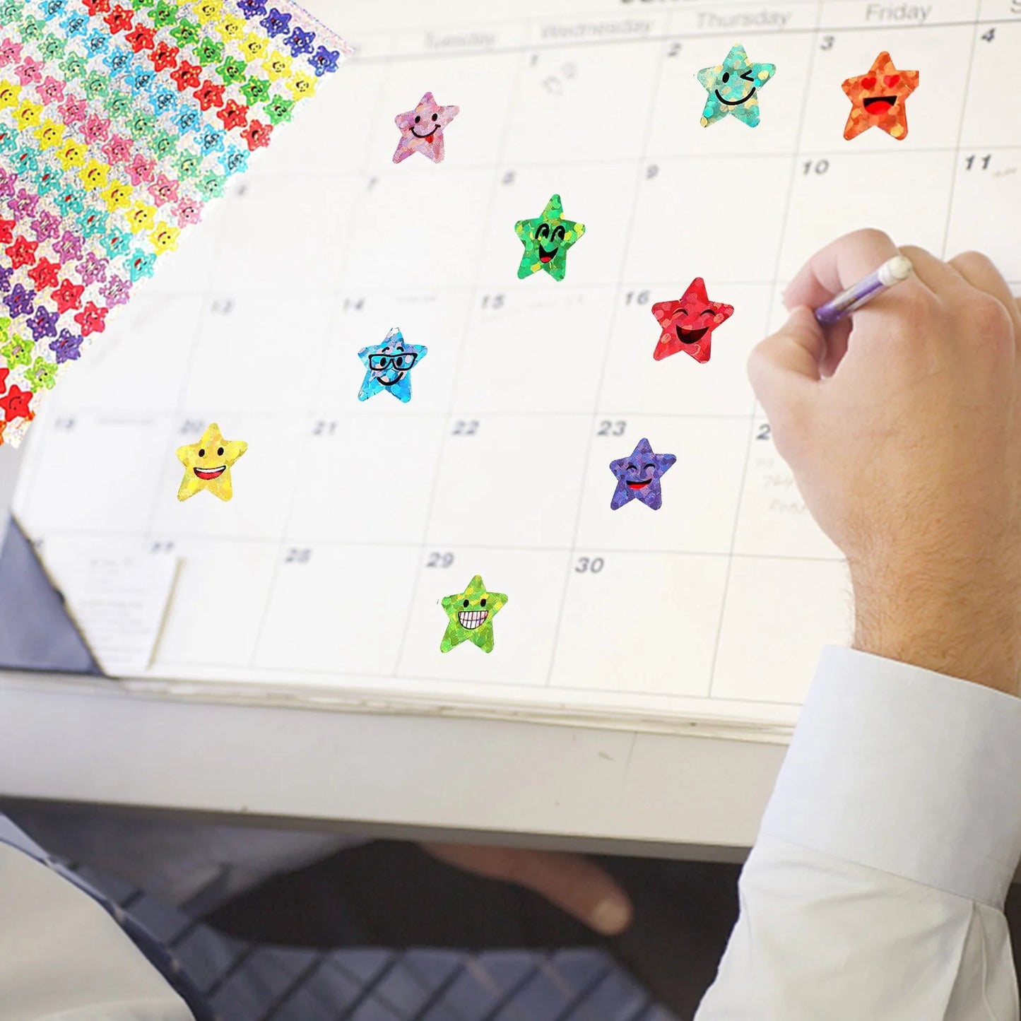 1500 Pcs Glitter Foil Small Star Stickers,15 Designs Happy Face