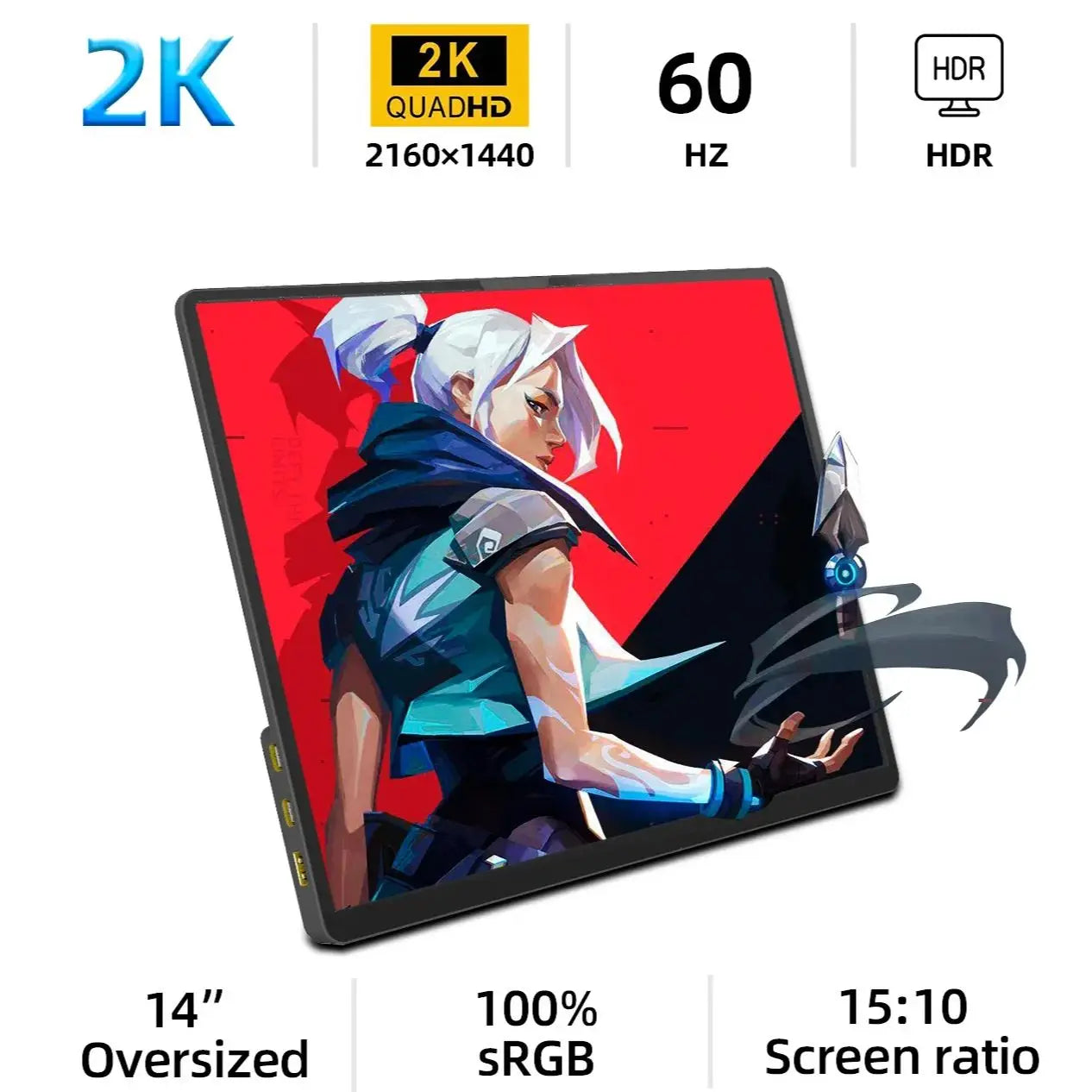 ZSUS 2160*1440 14-inch 2K Portable Monitor 60HZ For Laptop XBox PS4 /