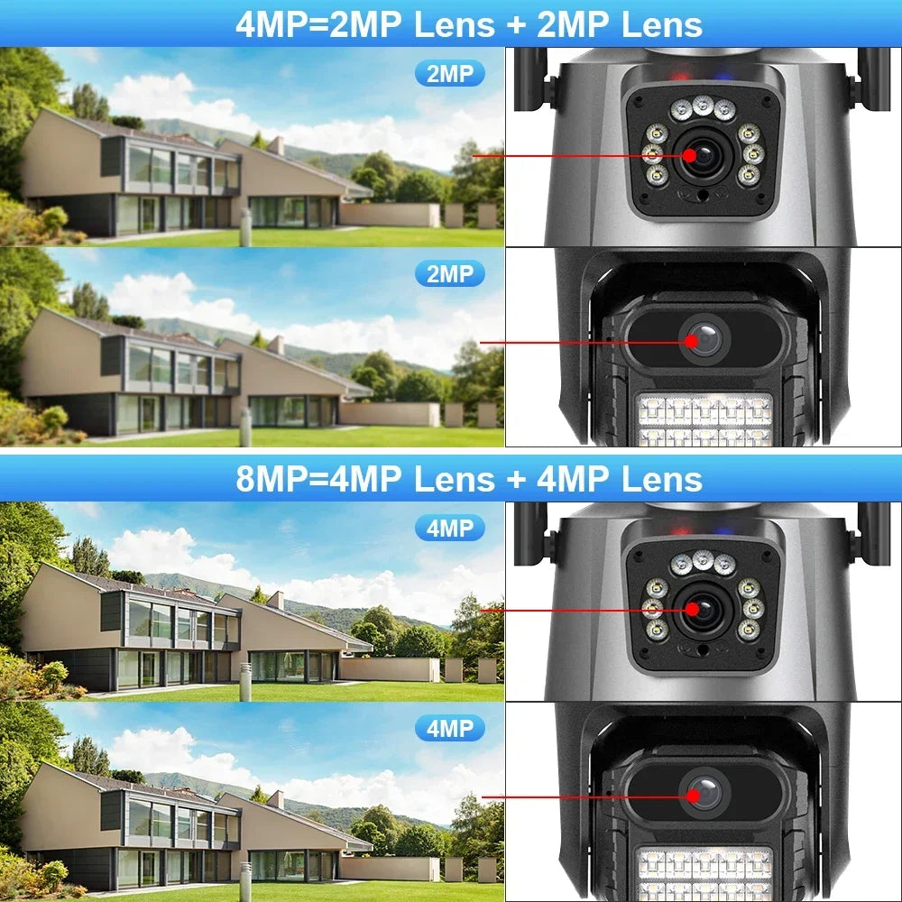 4K 8MP Dual Lens Dual Screen IP Camera Wifi Waterproof Color IR Night
