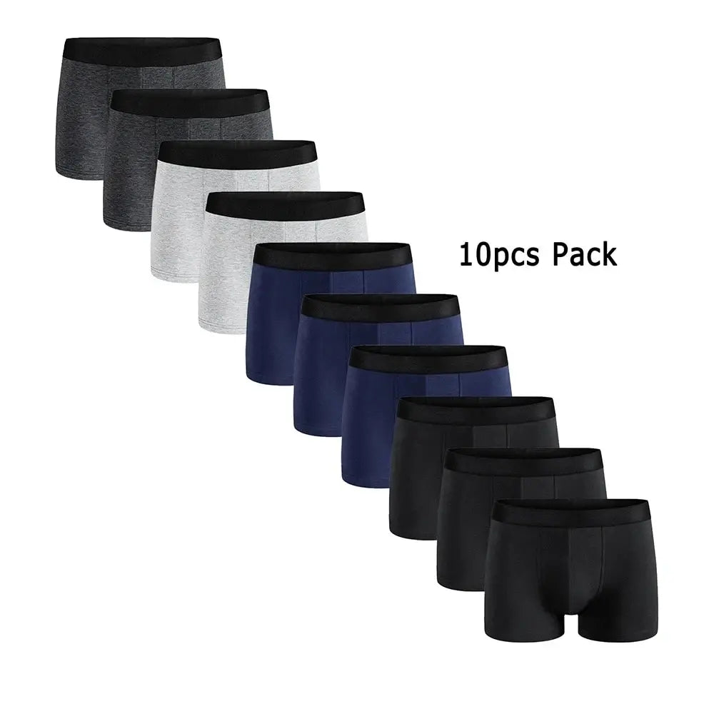10Pcs Pack Men Panties Solid Color Underwear Male Brand Boxer And