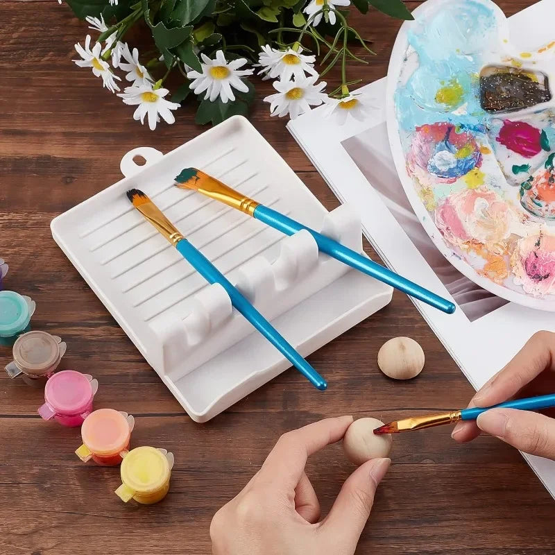 1Pc Paint Brush Rest Holder White Plastic 4 Slots Paintings Brushes